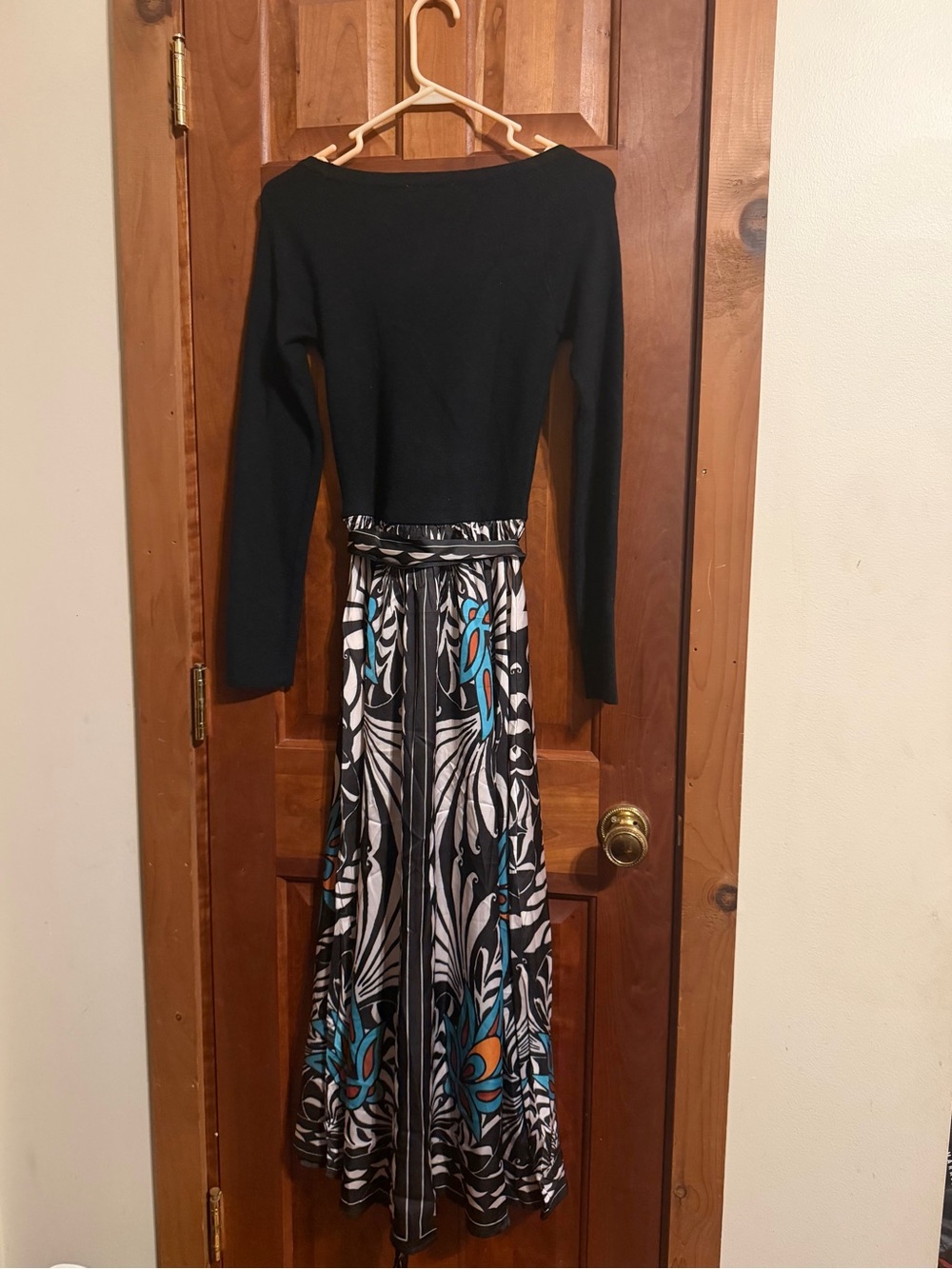 Flying Tomato Black Long-Sleeve Maxi Dress with Blue & White Print